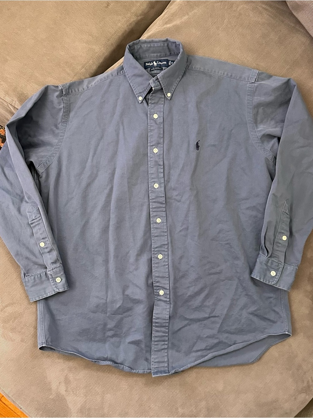 Ralph Lauren Blake Men’s Medium Blue Solid Woven Cotton Embroidered Button-Down